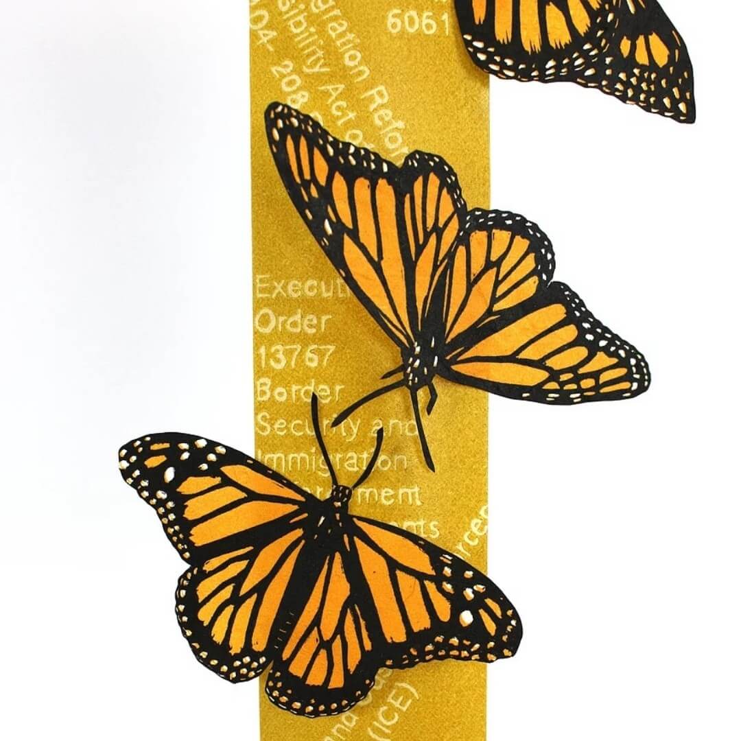 J. Leigh Garcia, Catching Flies, detail Relief print, screenprint, rubber band, and cardboard
